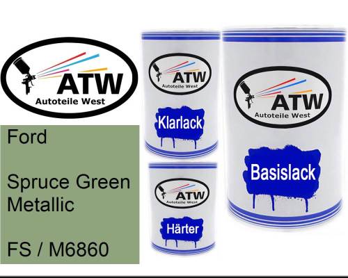 Ford, Spruce Green Metallic, FS / M6860: 500ml Lackdose + 500ml Klarlack + 250ml Härter - Set, von ATW Autoteile West.
